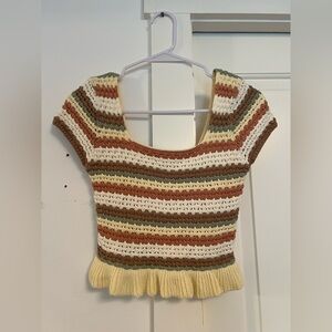 Promesa Hooked on a Feeling Striped Crochet Crop Top